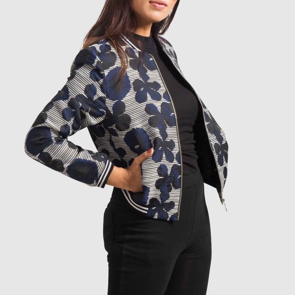 OLGYN Women’s Patterned Textured Bomber Jacket - Picture 1 of 4